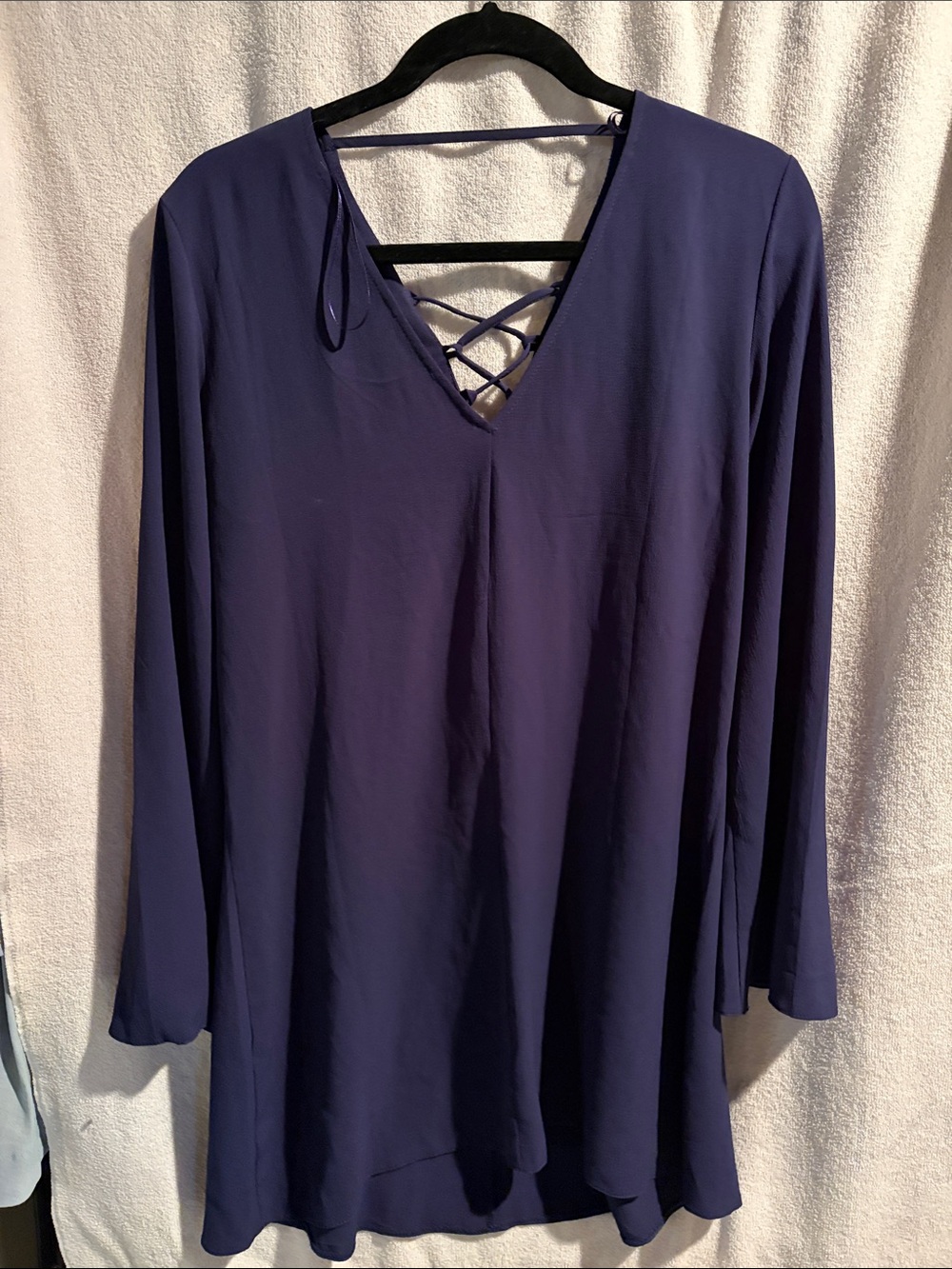 Miss Selfridge Navy V-Neck Long-Sleeve Tunic with Lace-Up Detail